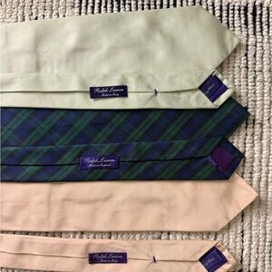 Ralph Lauren Purple Label Three-Tie Silk Set in Sage, Navy Green Plaid & Blush